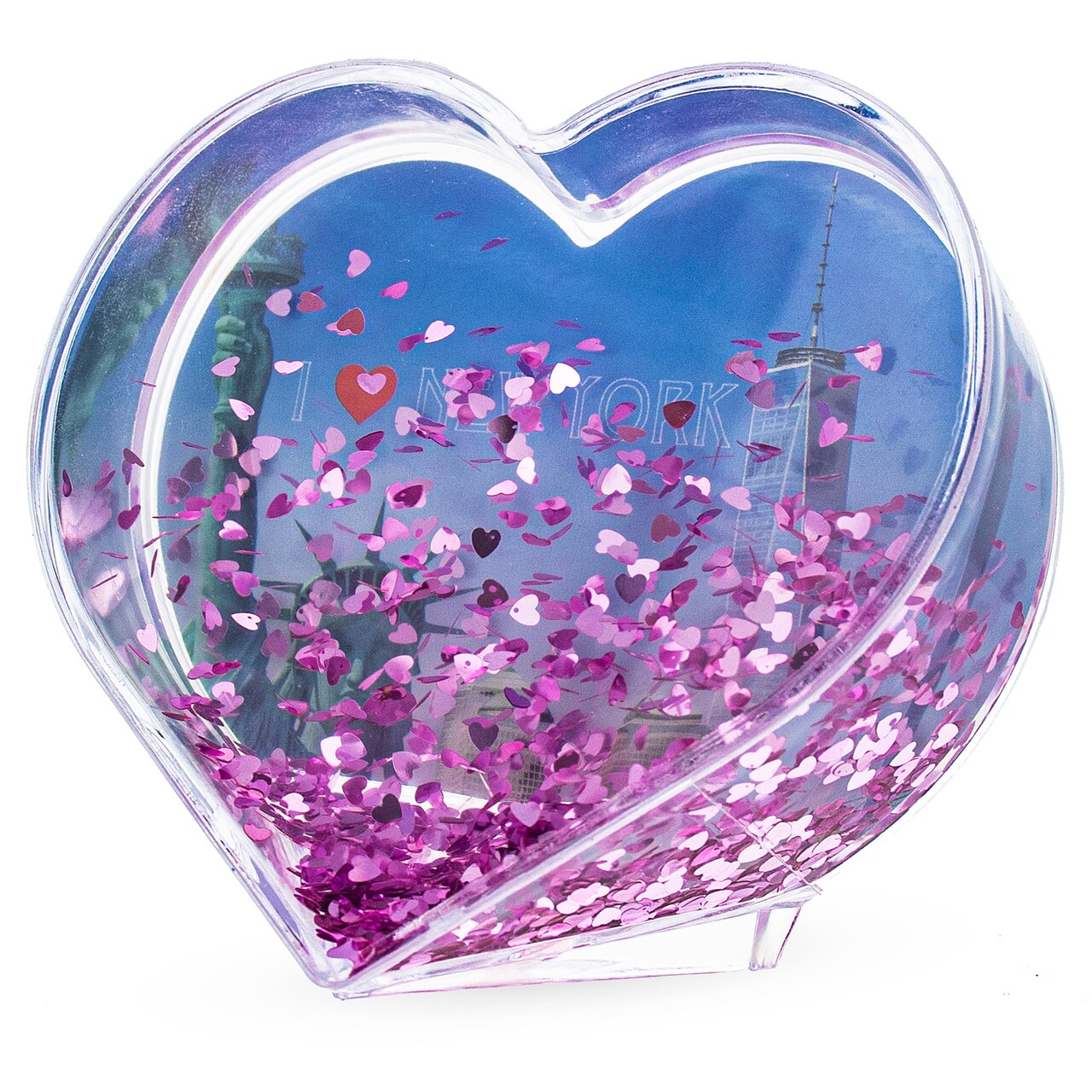 Heart Shape "I Love New York" Clear Plastic Water Globe Picture Frame